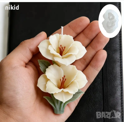 2 цвята цветя цветчета изправени силиконов молд форма фондан шоколад смола гипс свещ декор, снимка 2 - Форми - 53729263