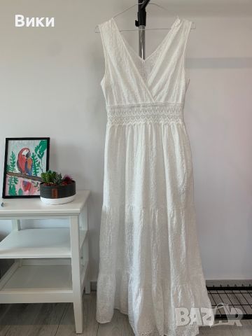 Дълга бяла рокля в размер 38, подходяща за S/M, снимка 16 - Рокли - 46260512