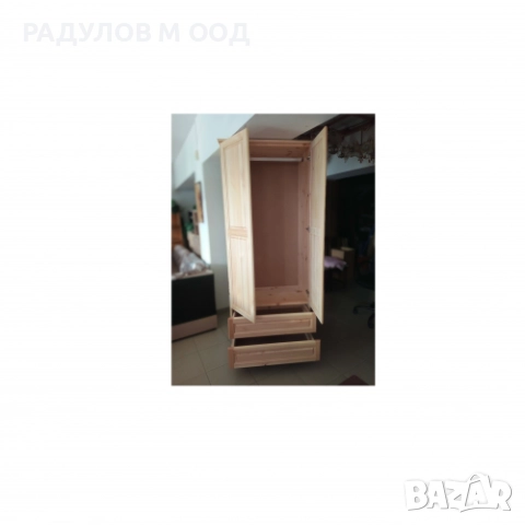 Двукрилен гардероб масив чам с 2 чекмеджета / 33008, снимка 4 - Гардероби - 52009051