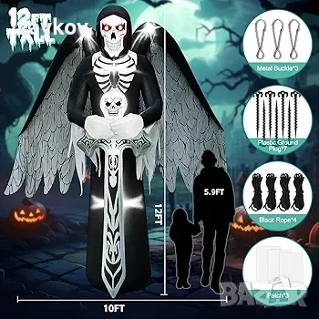 12 фута Хелоуин надуваеми с LED светлина, Kalolary Giant Winged Grim Reaper

, снимка 2 - Лед осветление - 49840384
