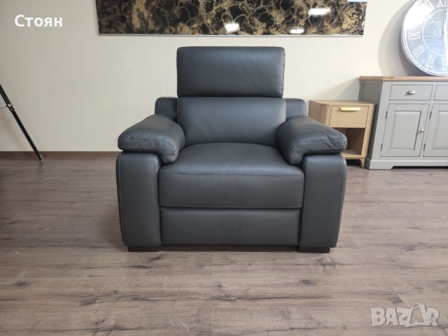 Италиански сив кожен фотьойл Ancona, снимка 7 - Дивани и мека мебел - 53716476