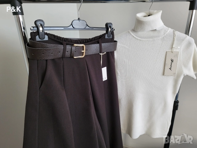 Панталон с широки крачоли и колан, снимка 4 - Панталони - 52734954