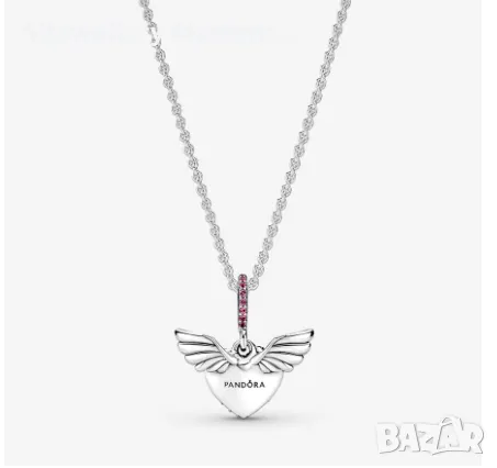 Сребърно колие 925 модел Pandora Pavé Heart Angel Wings Necklace, снимка 3 - Колиета, медальони, синджири - 46881790