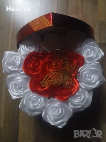 Сърце от сатенени рози , снимка 2 - Други - 53481245