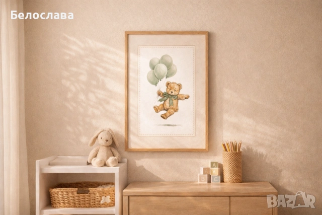Арт принт "Малък мечо лети" за детска стая А4 формат, снимка 2 - Мебели за детската стая - 53627798