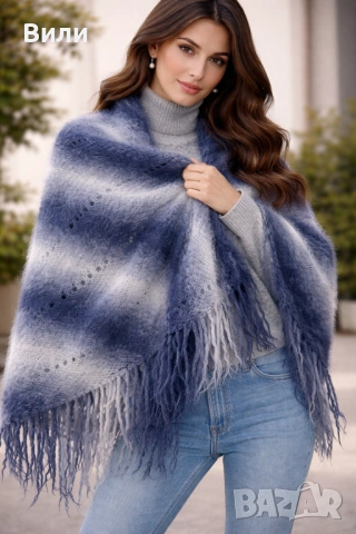 Луксозен ръчно плетен шал – мохер и вълна | Мек и пухкав