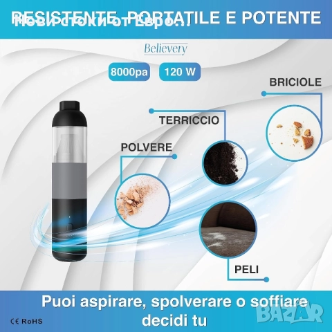 Преносима автомоб прахосмукачка, мощна 8000pa,издухване на въздух, двойна скорост, 6000mAh,, снимка 7 - Прахосмукачки - 52450633