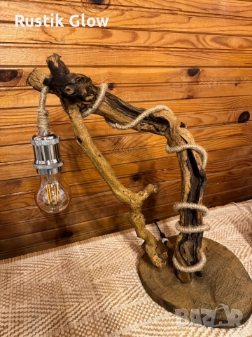 Настолна ръчно изработена рустик лампа, снимка 4 - Настолни лампи - 52268718