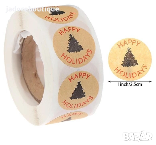 100 бр Кръгли стикери Коледни различни видове Коледа, снимка 9 - Други - 47382851