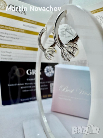 Сребърни обеци с мойсанит (Диамант) 2 карата, снимка 6 - Обеци - 54243053