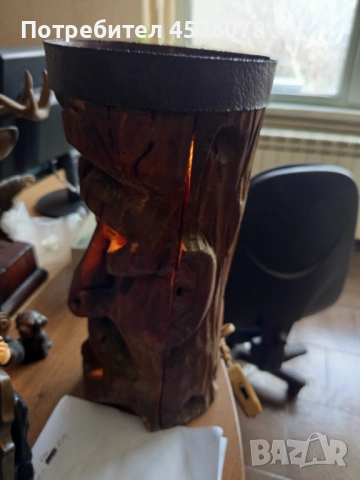 ретро мраморни и дървена лампа, снимка 3 - Лампиони - 53615457