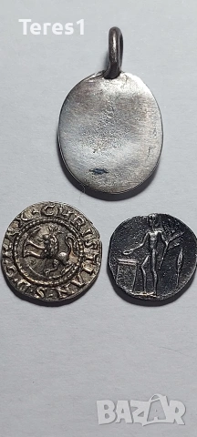 Медалъон сребърен + 2 сребърни монети реплика, снимка 4 - Нумизматика и бонистика - 53430218