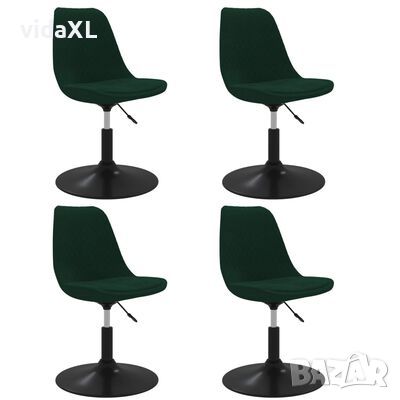 vidaXL Въртящи се трапезни столове, 4 бр, тъмнозелени, кадифе