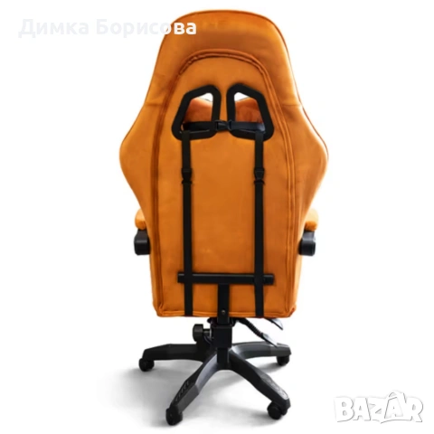Оранжев велурен геймърски стол с поставка за крака – ергономичен, метална рамка, снимка 7 - Столове - 53242868