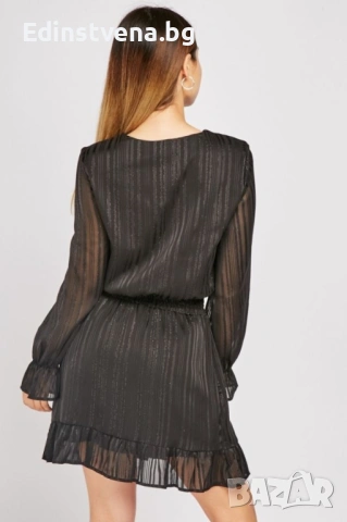 Разпродажба! Дамска елегантна рокля с дълъг ръкав и връзки на деколтето, снимка 4 - Рокли - 53093421