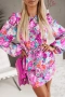 Разпродажба! Дамска къса рокля в лилаво с дълъг ръкав и флорален принт, снимка 1