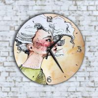 Стенен Часовник - Арт Жена Бяла Коса Птица, снимка 1 - Стенни часовници - 45670858
