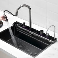 Модерна мултифункционална кухненска мивка с регулируем двоен водопад, снимка 8 - Мивки - 46110333