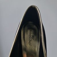 Уникални черни обувки на ток с кристали от сатен на ROBERTO ZAGO, снимка 2 - Дамски обувки на ток - 45262746