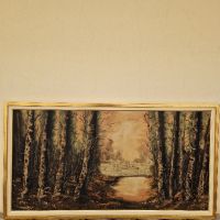 Красива голяма антикварна картина масло върху платно , снимка 4 - Картини - 45541445