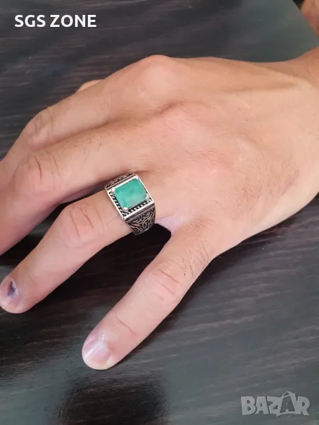 Мъжки Сребърни Пръстени с Естествени Камъни , снимка 1