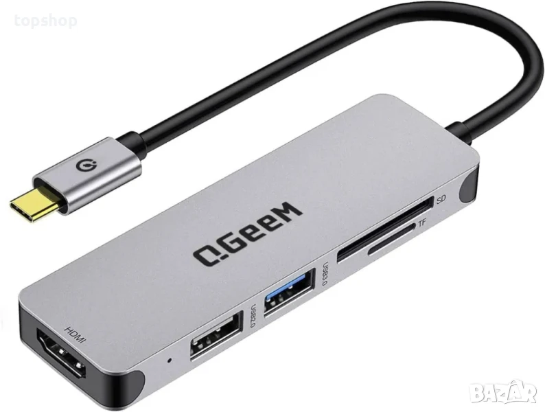 QGeeM USB C хъб 5 в 1, USB C към HDMI адаптер, 4K HDMI, SD/TF, снимка 1