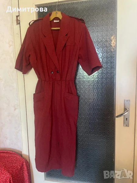 Червена рокля с къс ръкав на квадрати , снимка 1