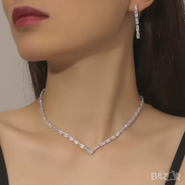 Сватбен комплект, колие и обеци комплект, бал, снимка 1