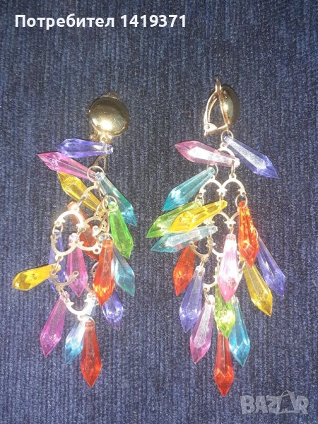 Обeци с разноцветни кристали с щипка, снимка 1