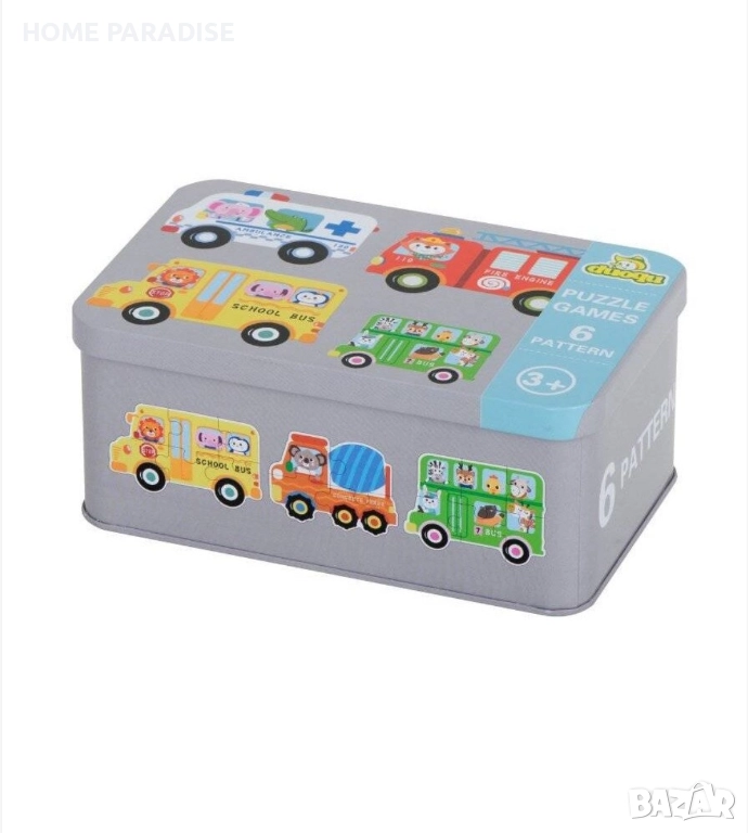 Образователен комплект в кутия от 30 пъзела с колички, снимка 1