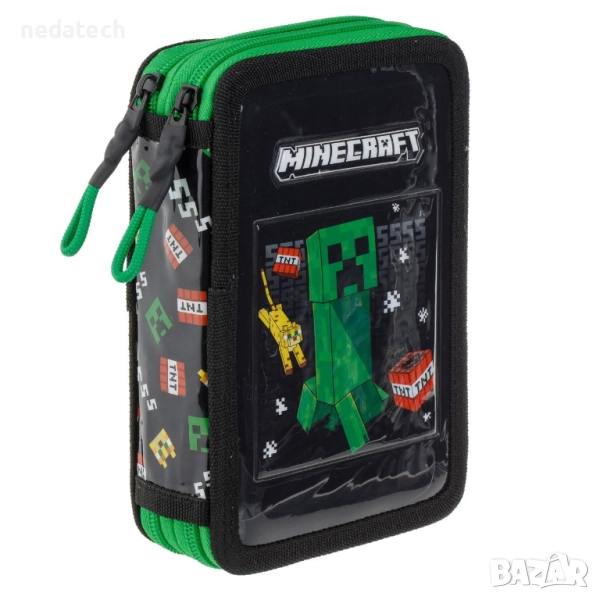 Двоен ученически несесер Minecraft, Черен, 12.5x4x19.5см., снимка 1