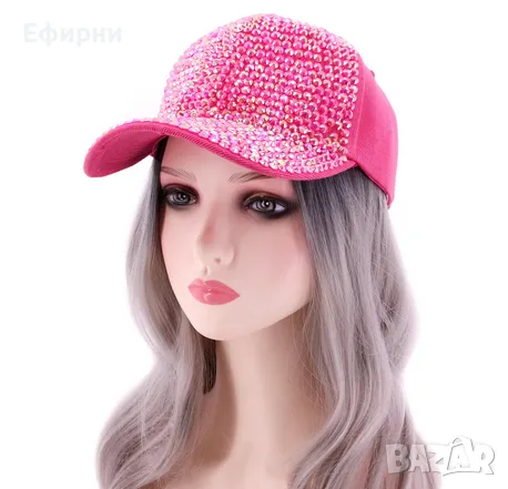 Шапка с козирка, Розова шапка, Цикламена шапка, Шапка с камъчета, снимка 1