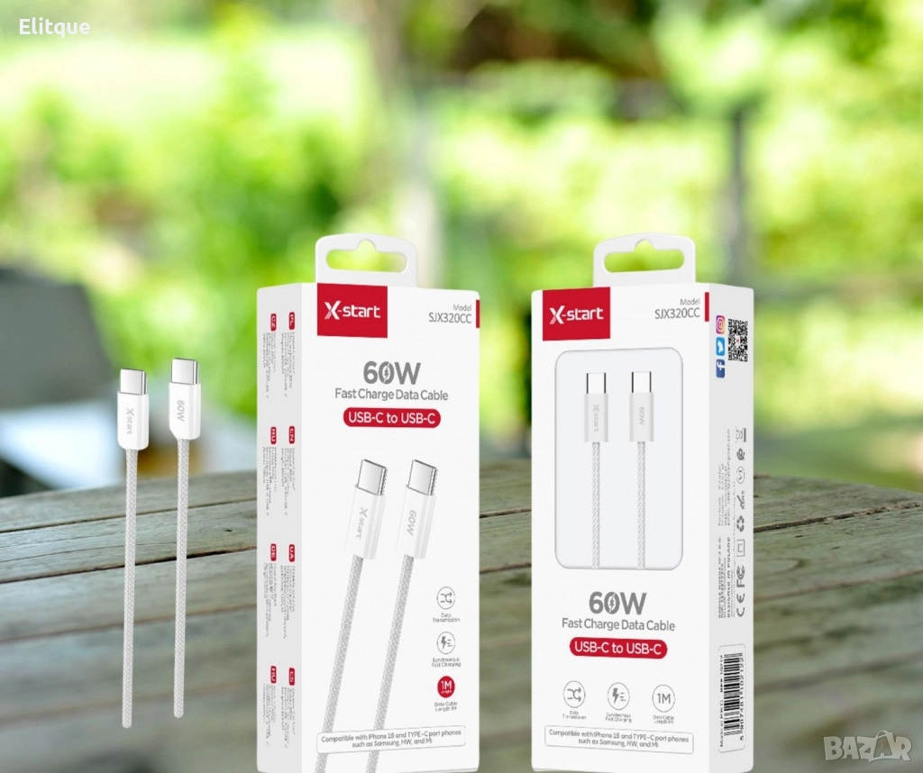 Кабел за бързо зареждане, SJX320CC ,USB-C to USB-C, снимка 1