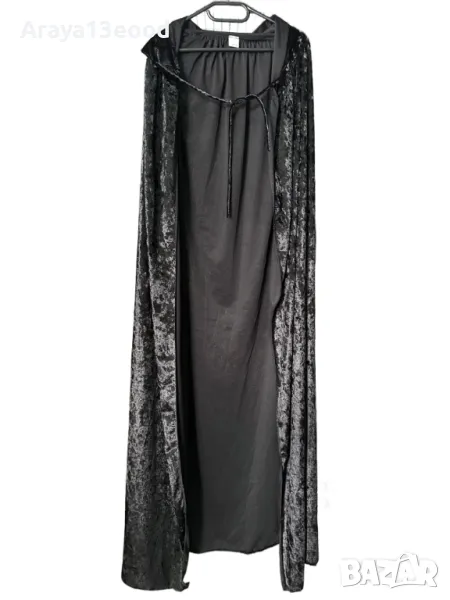 Дълго черно наметало с качулка подходящо за Хелоуин, театрални представления или ролеви игри, снимка 1