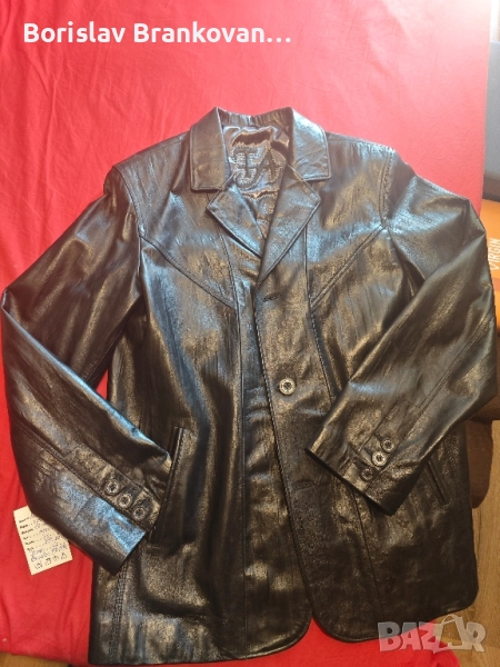 Ново мъжко черно кожено сако, снимка 1