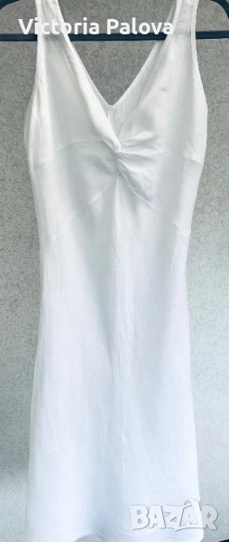 Елегантна бяла рокля лен 100% Италия, снимка 1