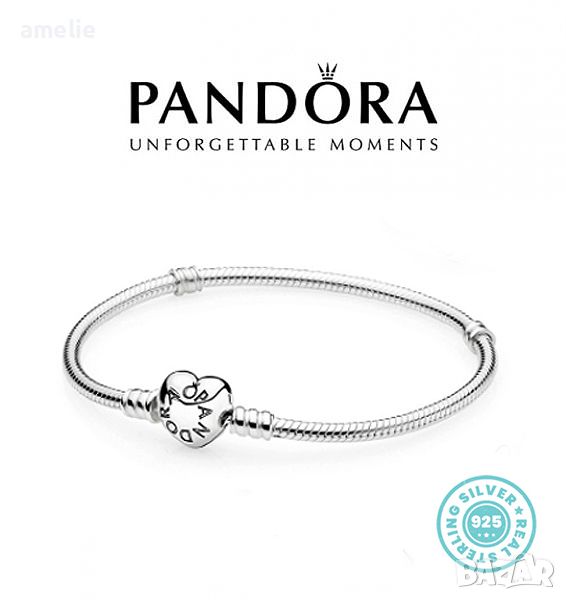 Гривна основа Пандора Pandora Heart Logo. Масивно посребрена. Колекция Amélie, снимка 1