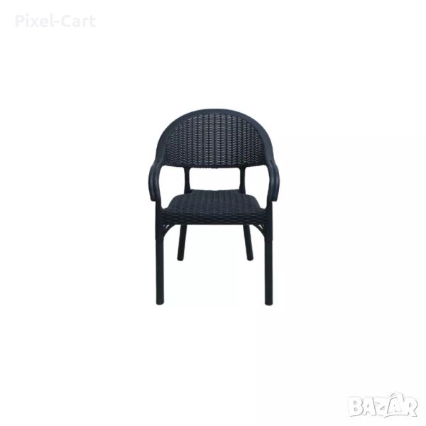 Градински стол от полипропилен с подлакътници - Черен, снимка 1