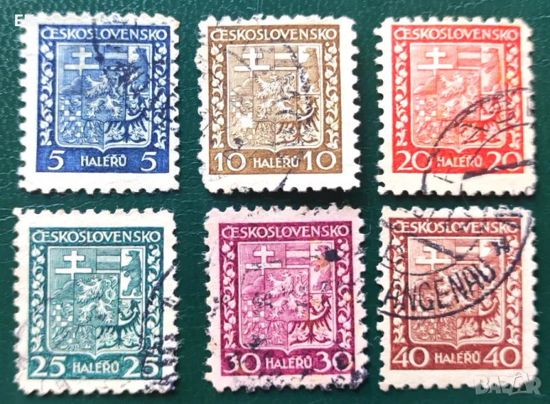 Чехословакия, 1929 г. - пълна серия марки с печат, герб, 5*25, снимка 1