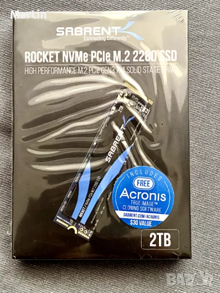 SABRENT M.2 NVMe SSD 2TB 3400MB/s Read, PCIe 3.0 X4 2280, снимка 1