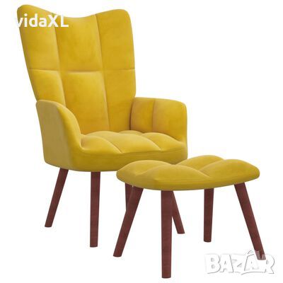 vidaXL Релакс стол с табуретка, горчица жълто, кадифе(SKU:328069, снимка 1