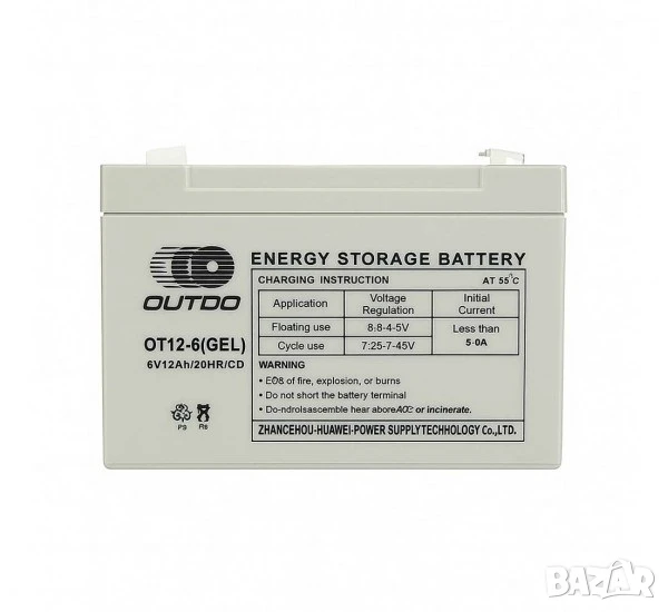 Акумулаторна, оловна батерия OUTDO, 6VDC, 12AH, 150х50х92mm, снимка 1