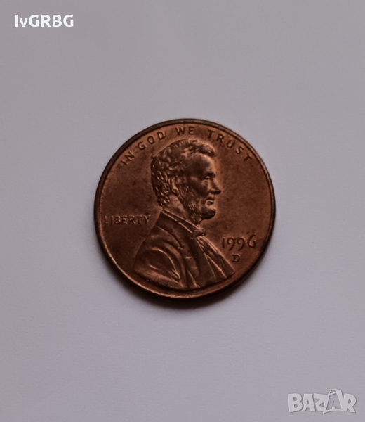 1 цент САЩ 1996 1 цент 1996 Американска монета Линкълн , снимка 1
