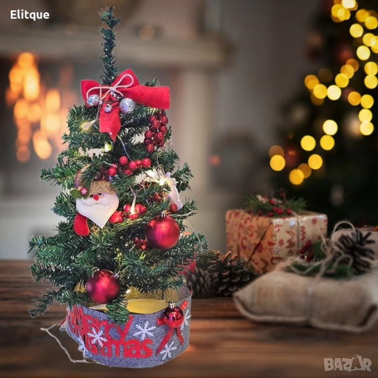 Готово украсено изкуствено коледно дръвче за декорация, 60 см , снимка 1