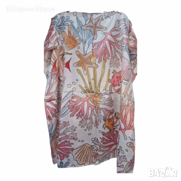 Лятна плажна туника от коприна, с артистични и морски десени, снимка 1