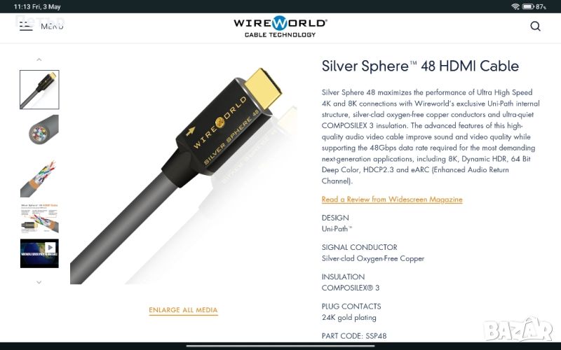 Wireworld Silver Sphere 48G HDMI Cable
3 Метра
Като Нови 2 Броя, снимка 1