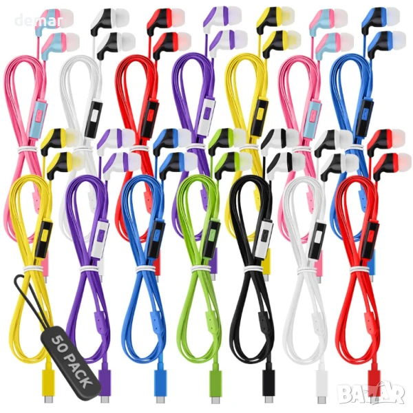 Пакет от 50 USB C кабелни слушалки в ухото с микрофон, стерео звук, снимка 1