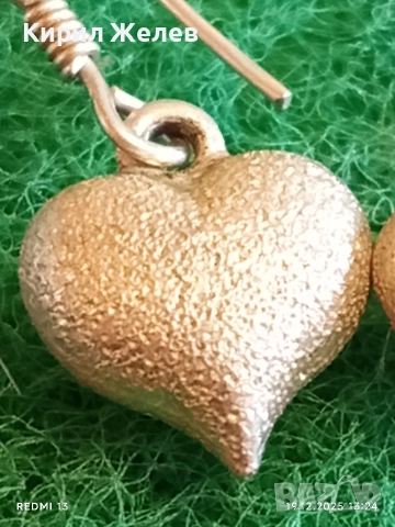 Елегантни сребърни обеци във формата на сърце цвят шампанско ювелирна изработка 36402, снимка 3 - Обеци - 52847113