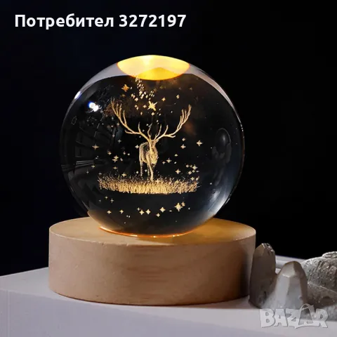 LED Светеща кристална топка/лампа, 3D сензорна - Елен, снимка 3 - Настолни лампи - 45035129