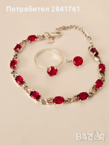 Сребърен комплект с червени камъни, снимка 8 - Бижутерийни комплекти - 39463231
